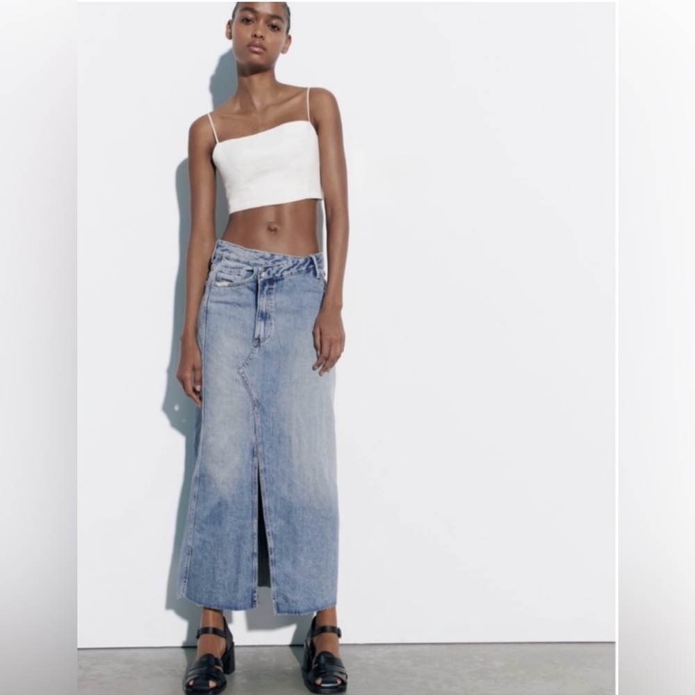Zara Denim Maxi Skirt in Light Blue Wash